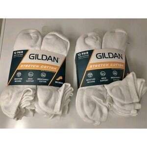 Gildan 24 pairs Men's Stretch Cotton No Show White Socks Shoe Size 6-12